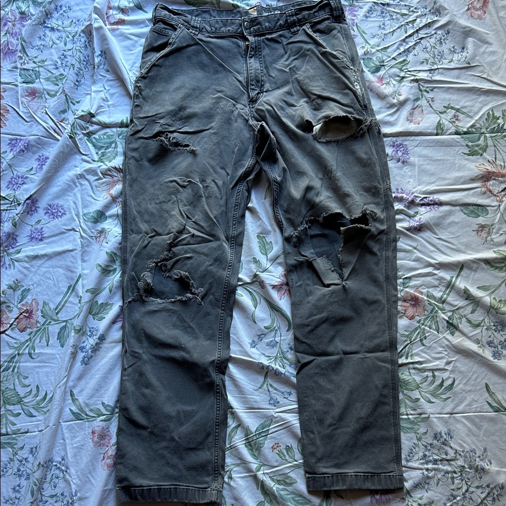 Men's Distressed Gray Carhartt Work Pants, 34x34